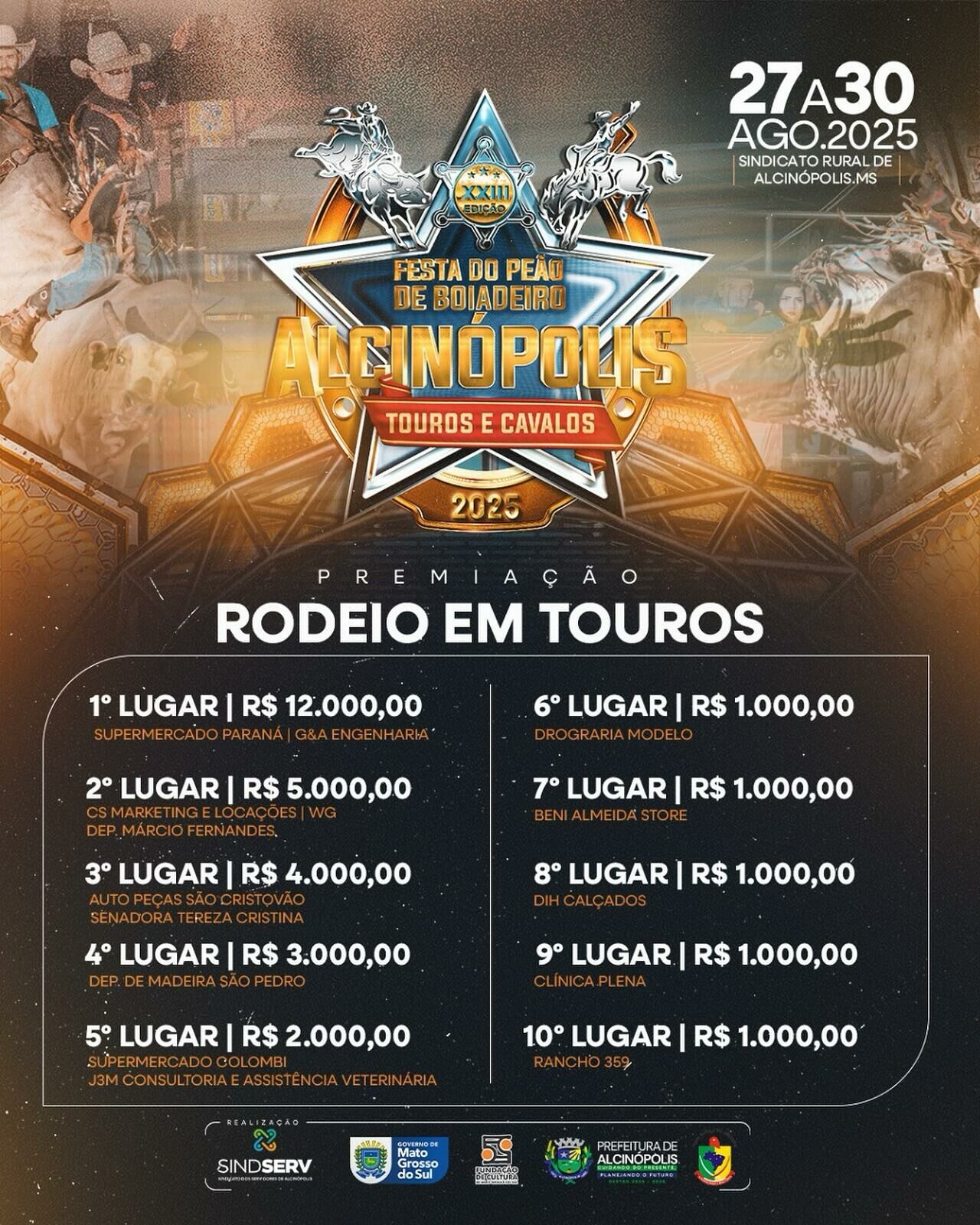 Imagem de compartilhamento para o artigo Campeões do rodeio vão disputar prêmios que somam R$ 31 mil na 23ª Festa do Peão de Alcinópolis da MS Todo dia